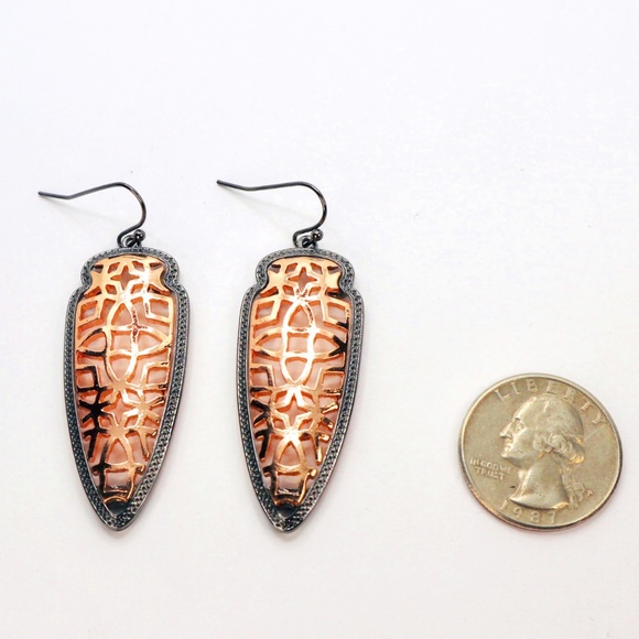 Rose Gold + Black  Filigree Chunky Earrings | Two Tone Earrings - Picture 1 of 1